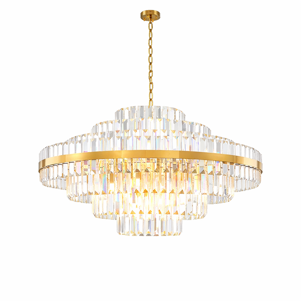 Belair circular chandelier with multi-tier crystal bar design