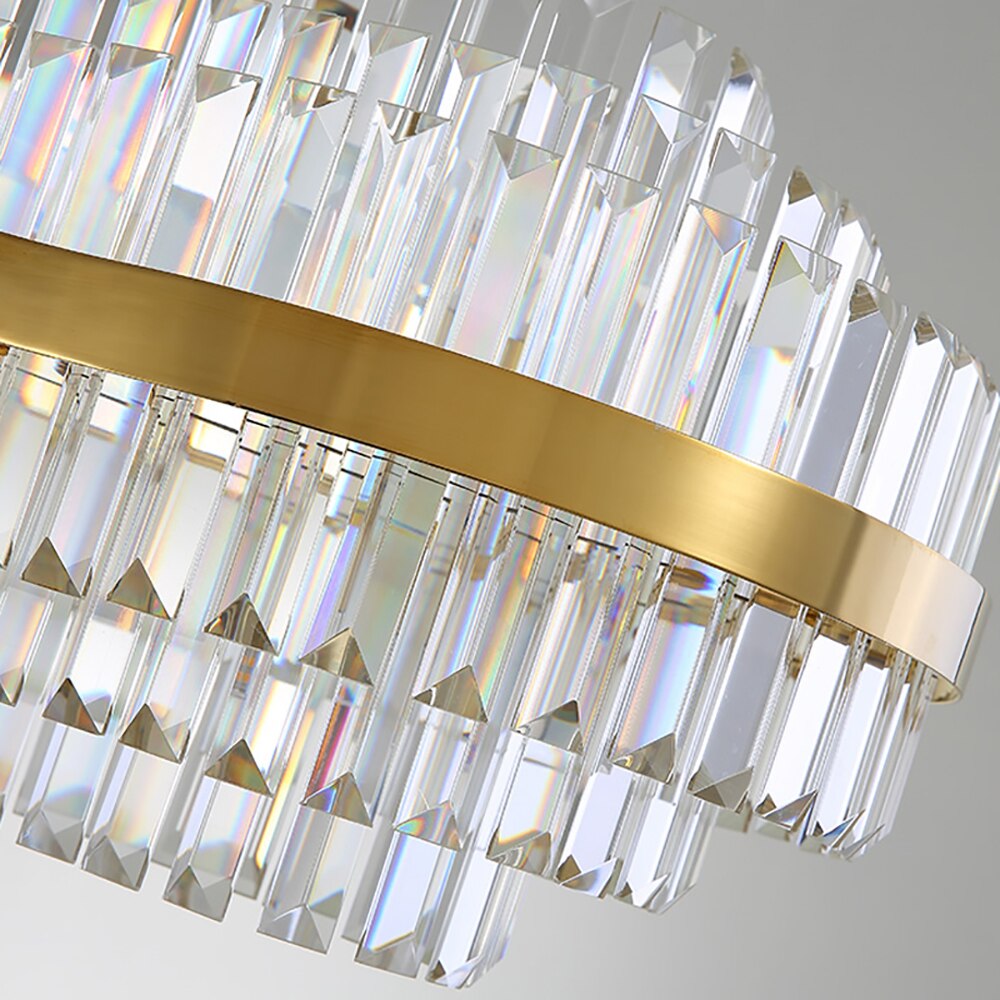 Detail of metal frame and crystal tiers on Belair chandelier