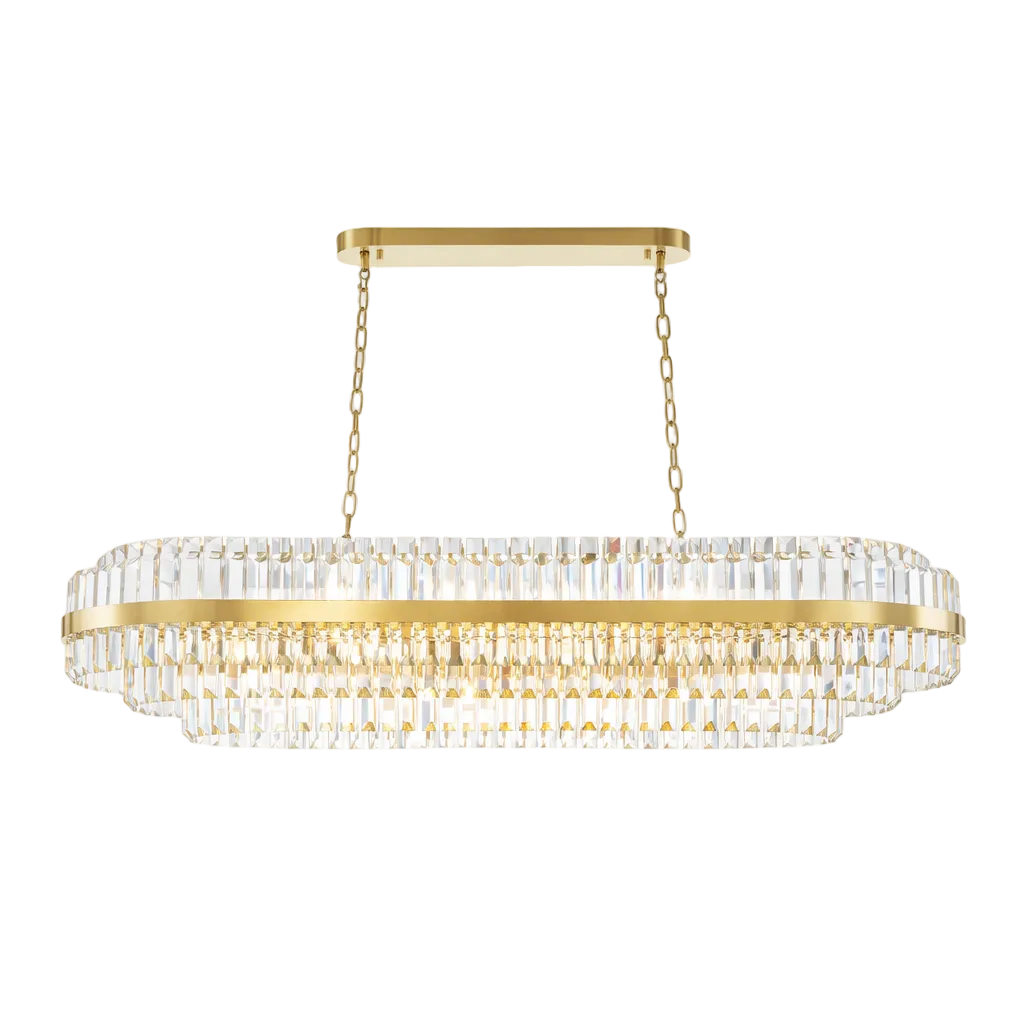 Belair rectangular chandelier with multi-tier crystal bar design