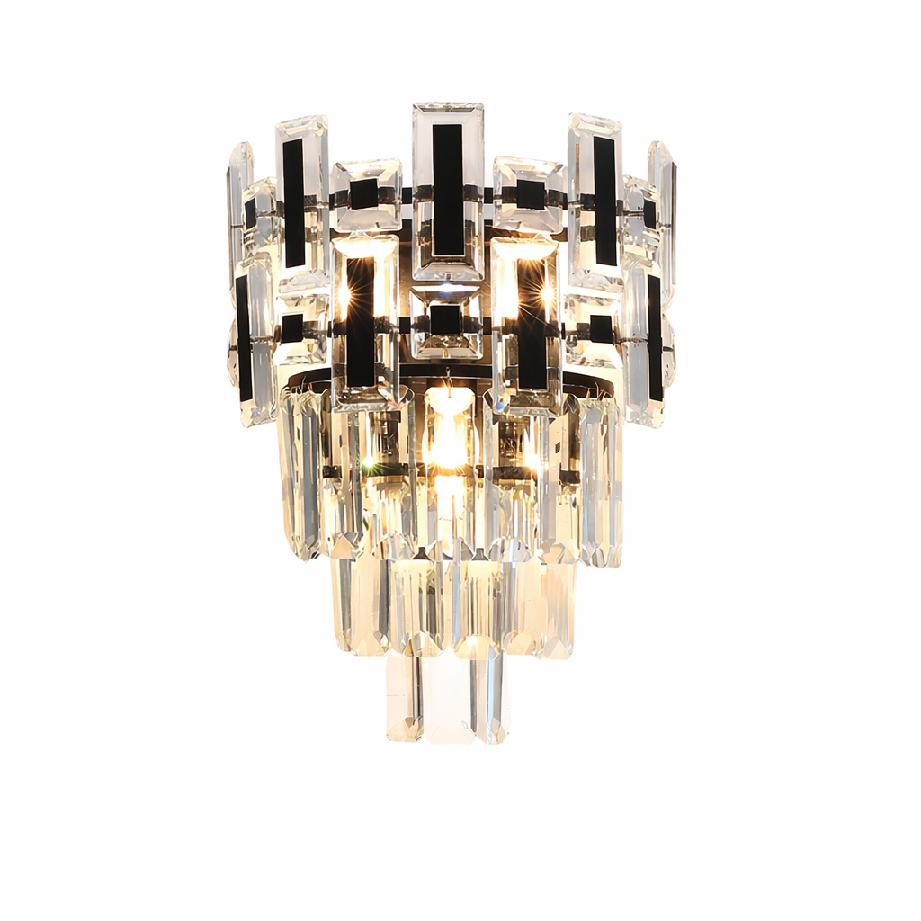 Belvedere crystal wall light with layered rectangle and square crystals