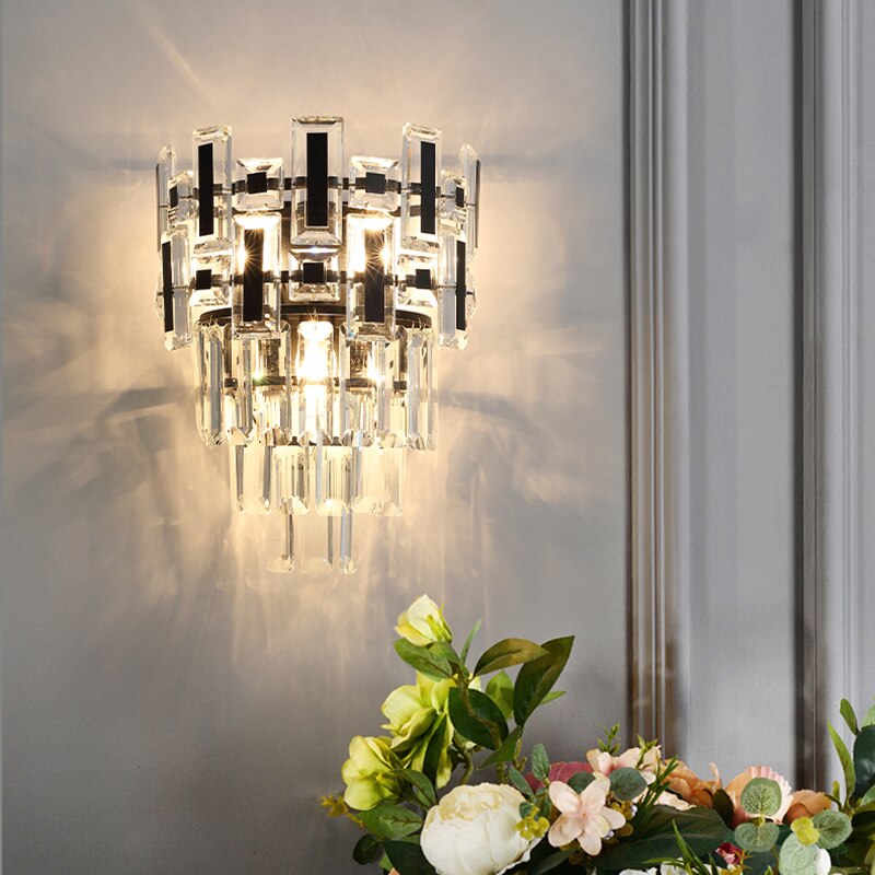 Belvedere wall light creating warm ambience in styled hallway