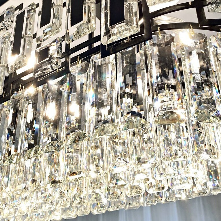 Layered crystal detailing on Belvedere rectangular chandelier