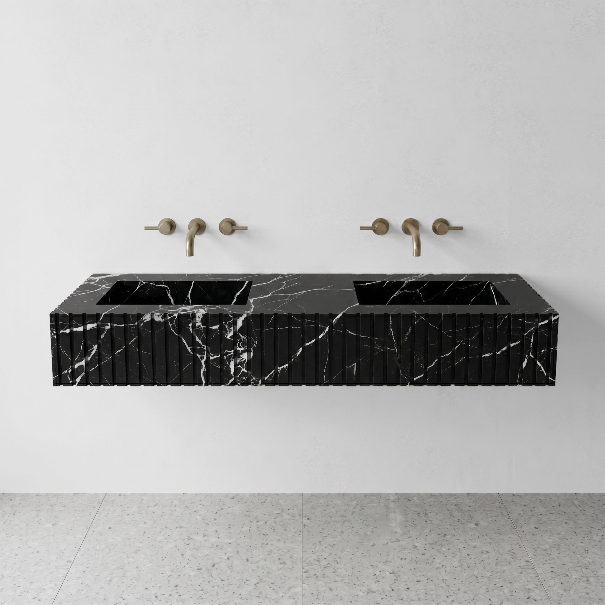 Black Marquina Marble Double Sink - Fluted by VORELLI