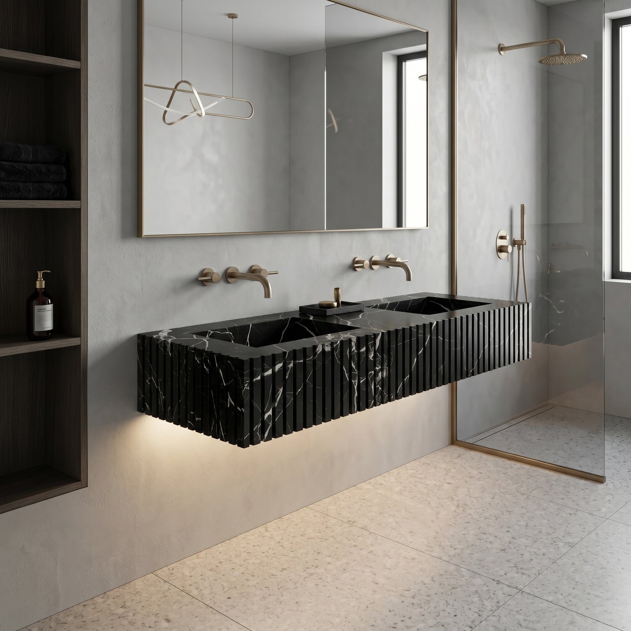 Black Marquina Marble Double Sink - Fluted by VORELLI