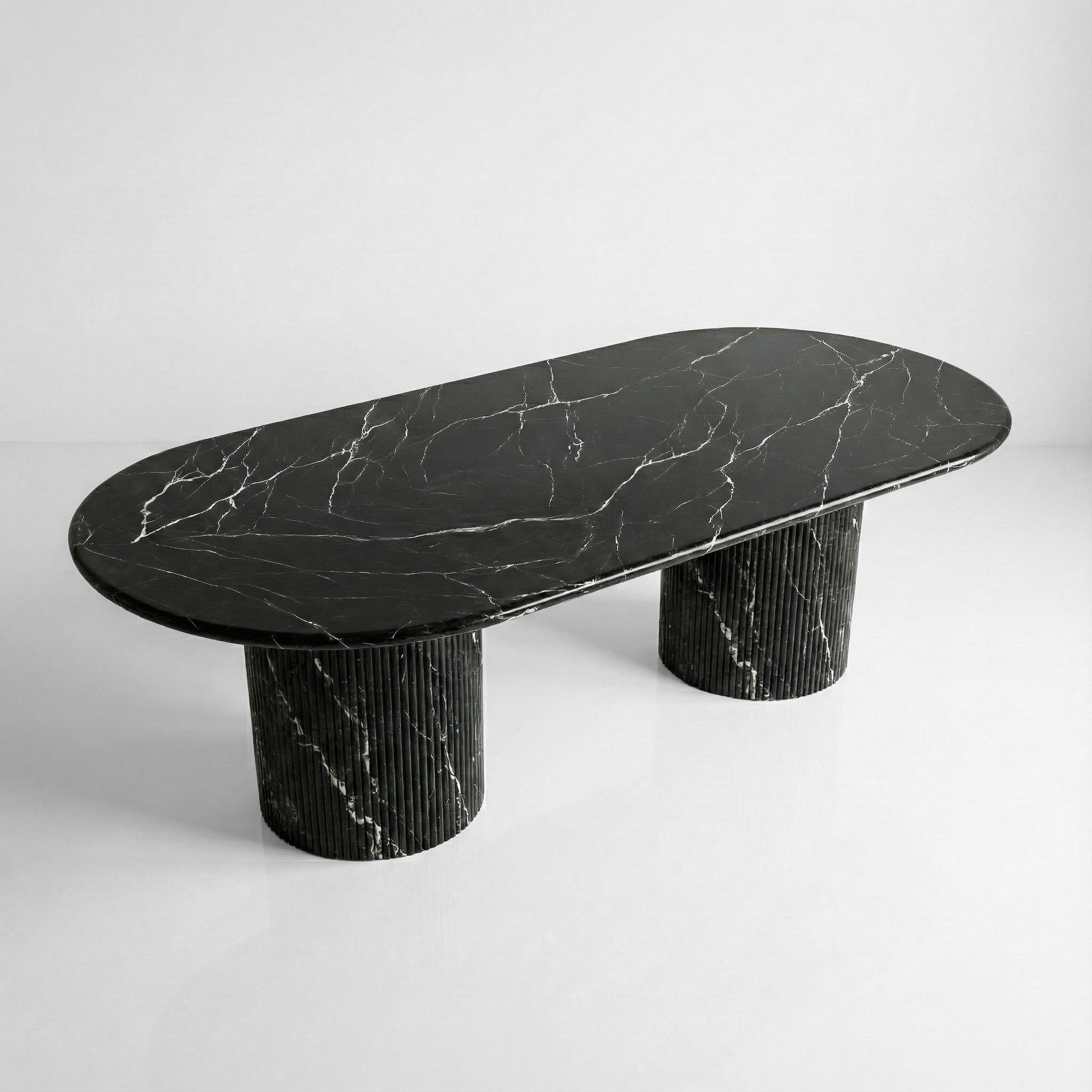 Black Marquina Marble Oval Dining Table - Fluted by VORELLI