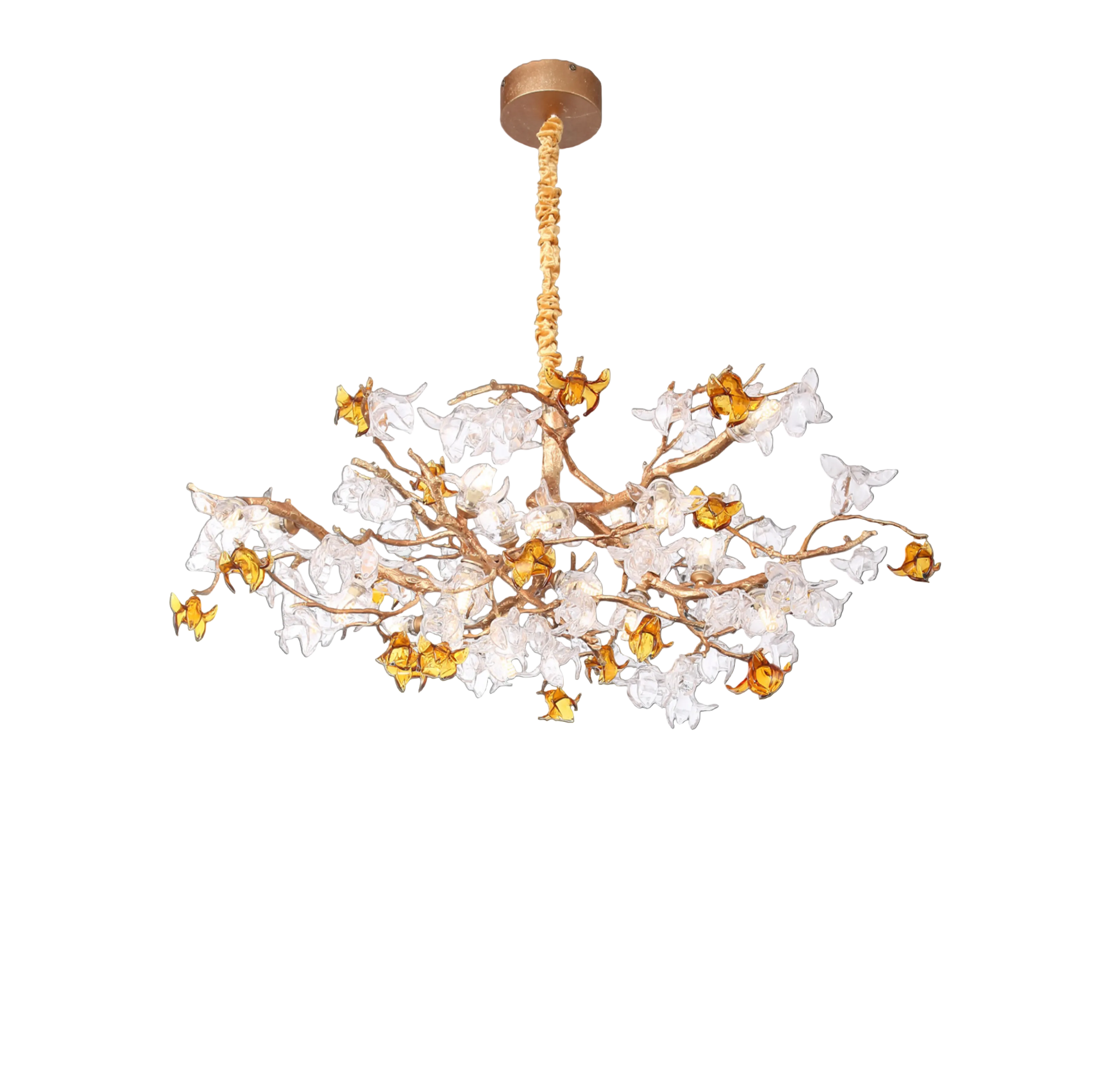 Bloom pendant light with sculpted glass petals and amber accents