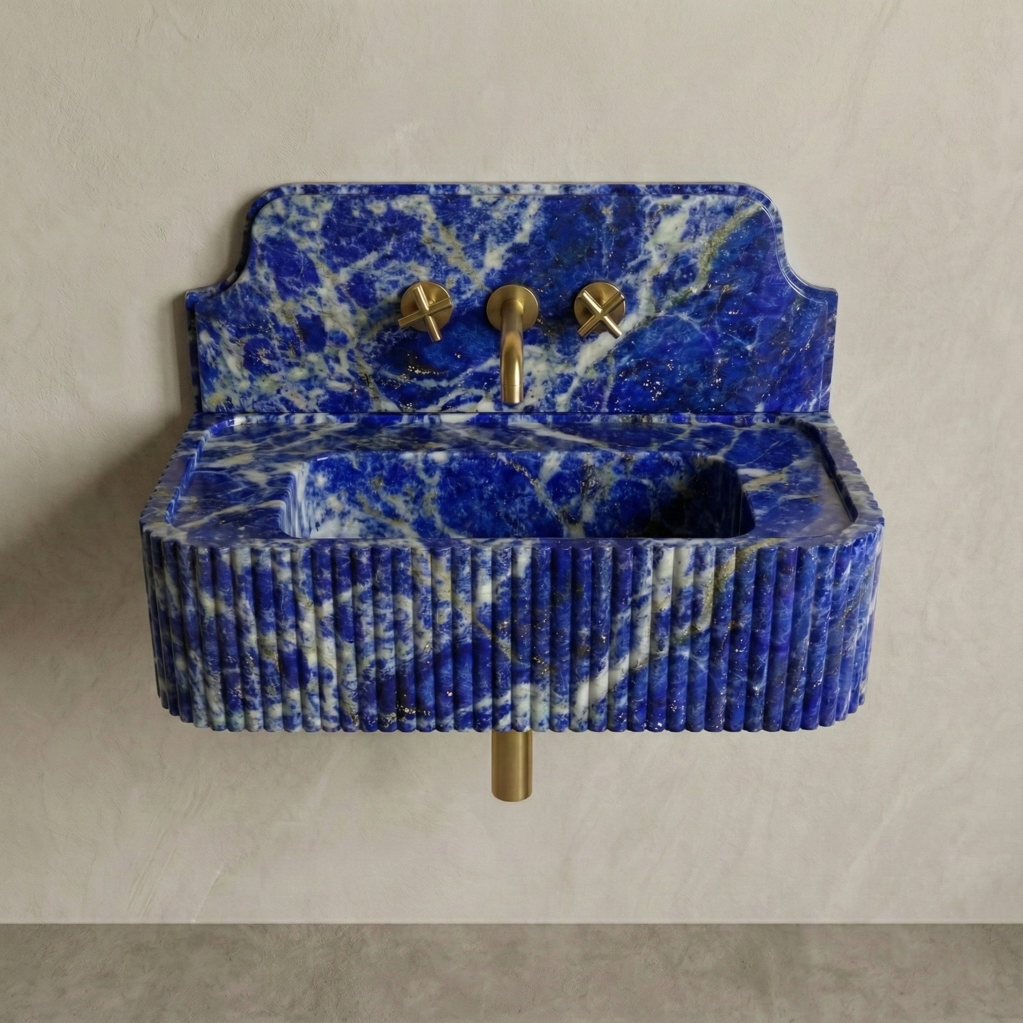 Blue Sodalite Backsplash Sink - Fluted by VORELLI