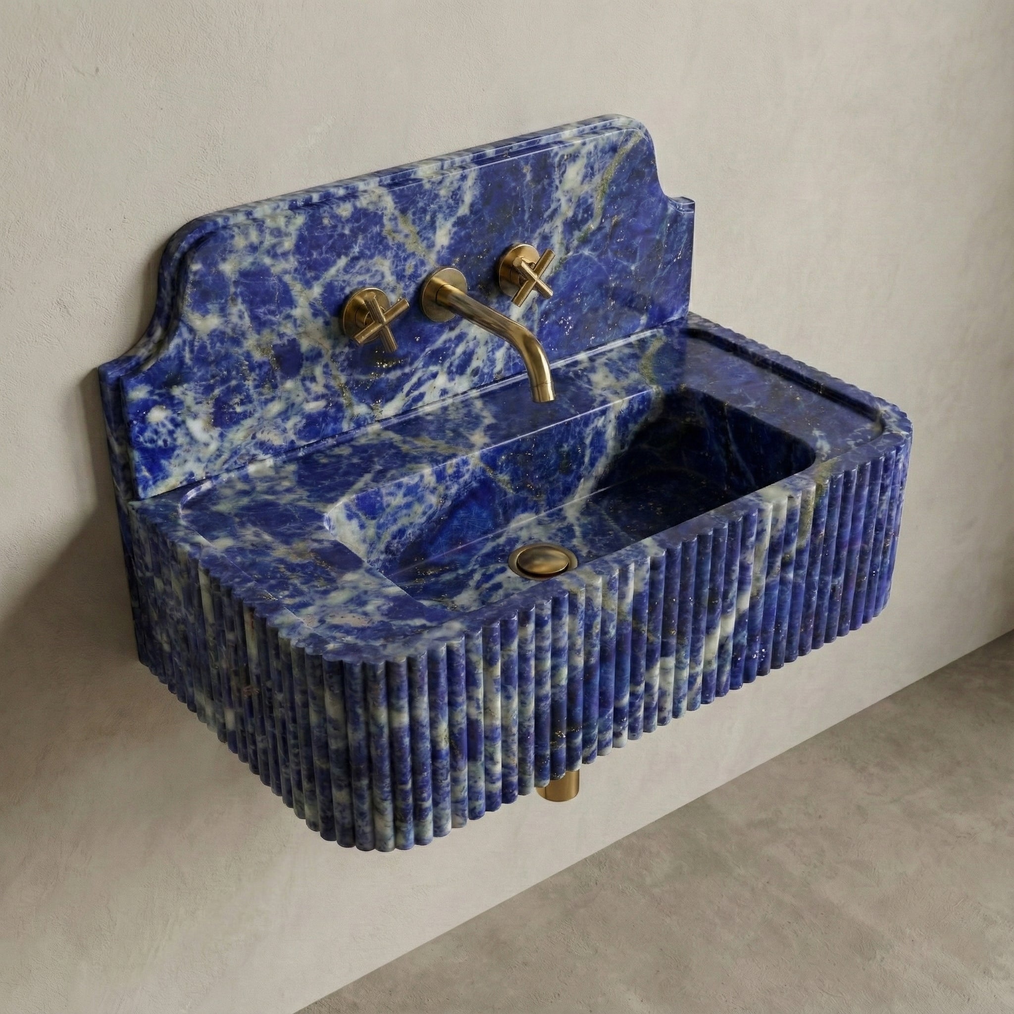 Blue Sodalite Backsplash Sink - Fluted by VORELLI