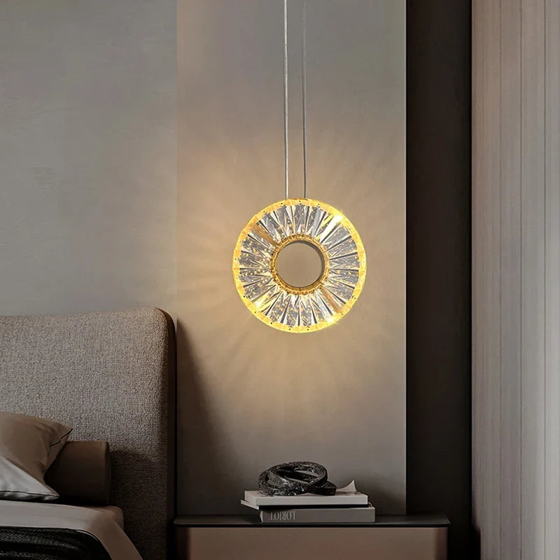 Bocelli gold and crystal ring pendant in contemporary interior