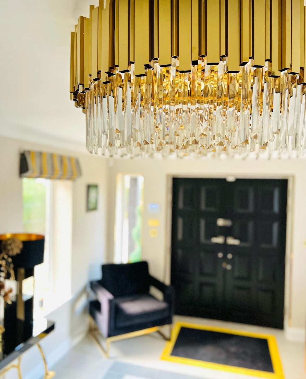 Boeotia crystal ceiling light above entrance area