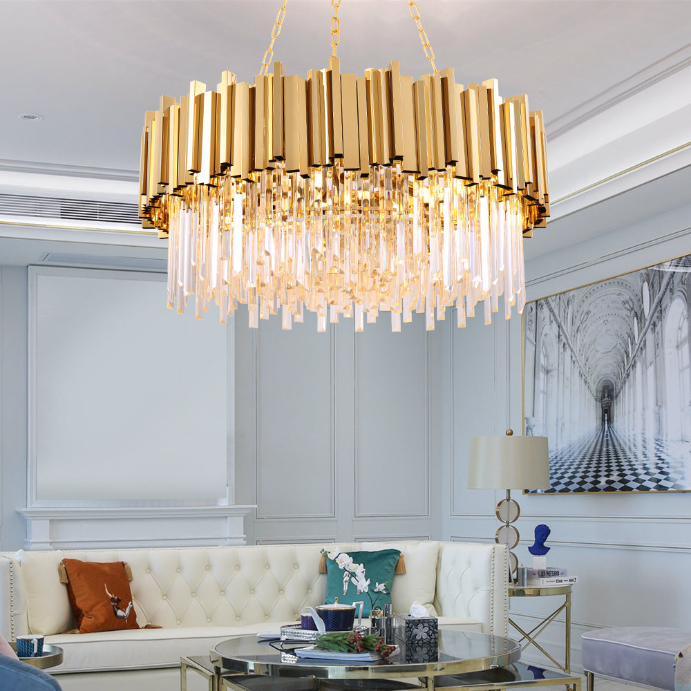 Boeotia circular chandelier enhancing luxury salon interior