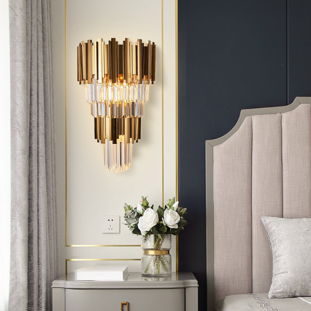 Boeotia gold and crystal wall light in modern bedroom interior