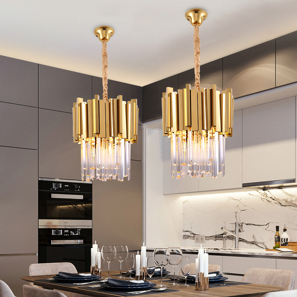 Two Boeotia pendant lights installed above dining surface