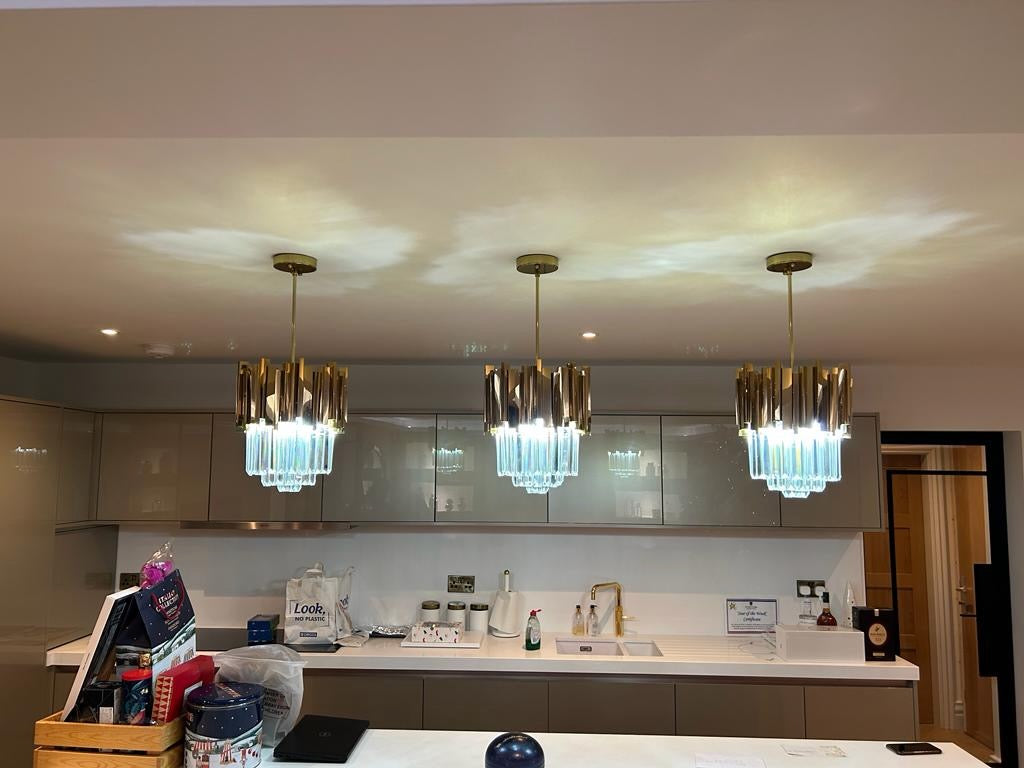 Boeotia crystal pendant lights enhancing modern kitchen space