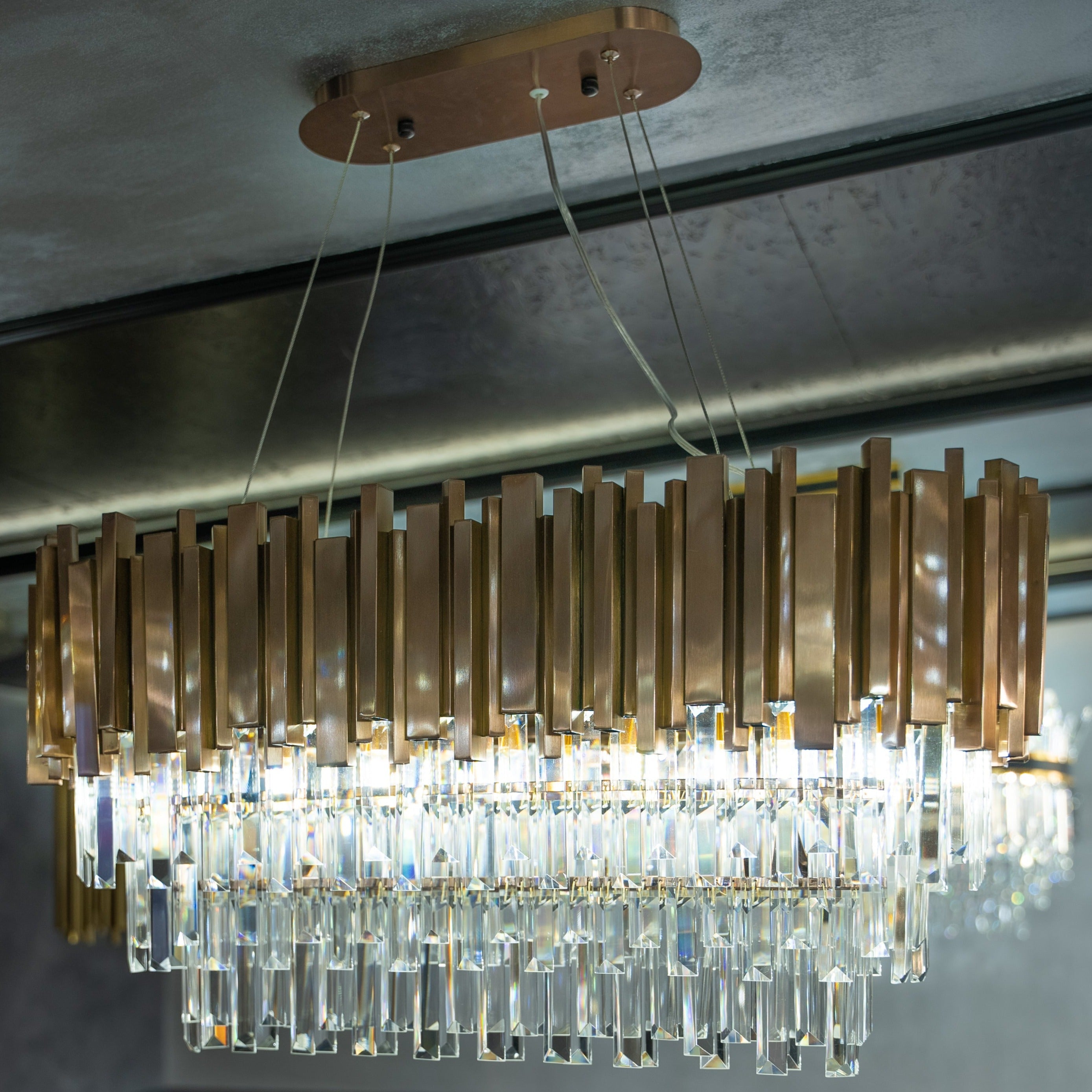Boeotia rectangular chandelier above modern kitchen island