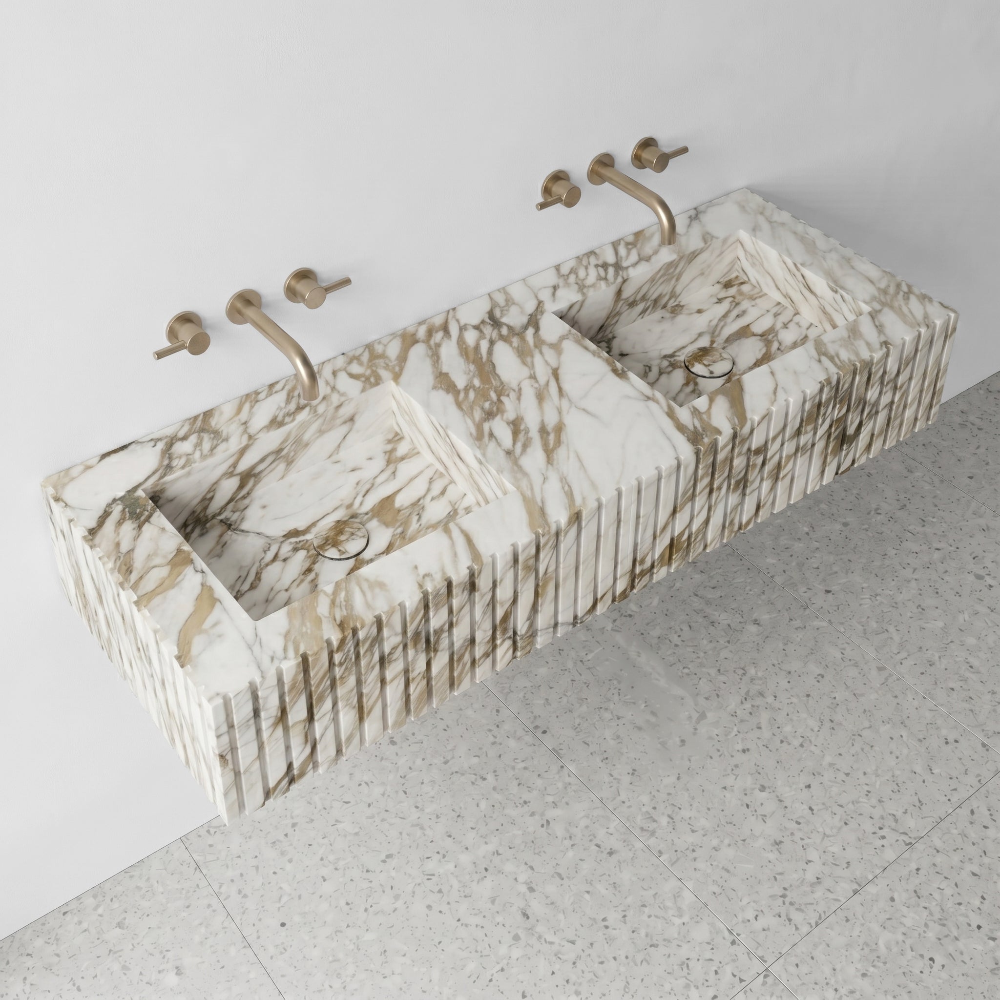 Calacatta Gold Marble Double Sink - Fluted by VORELLI