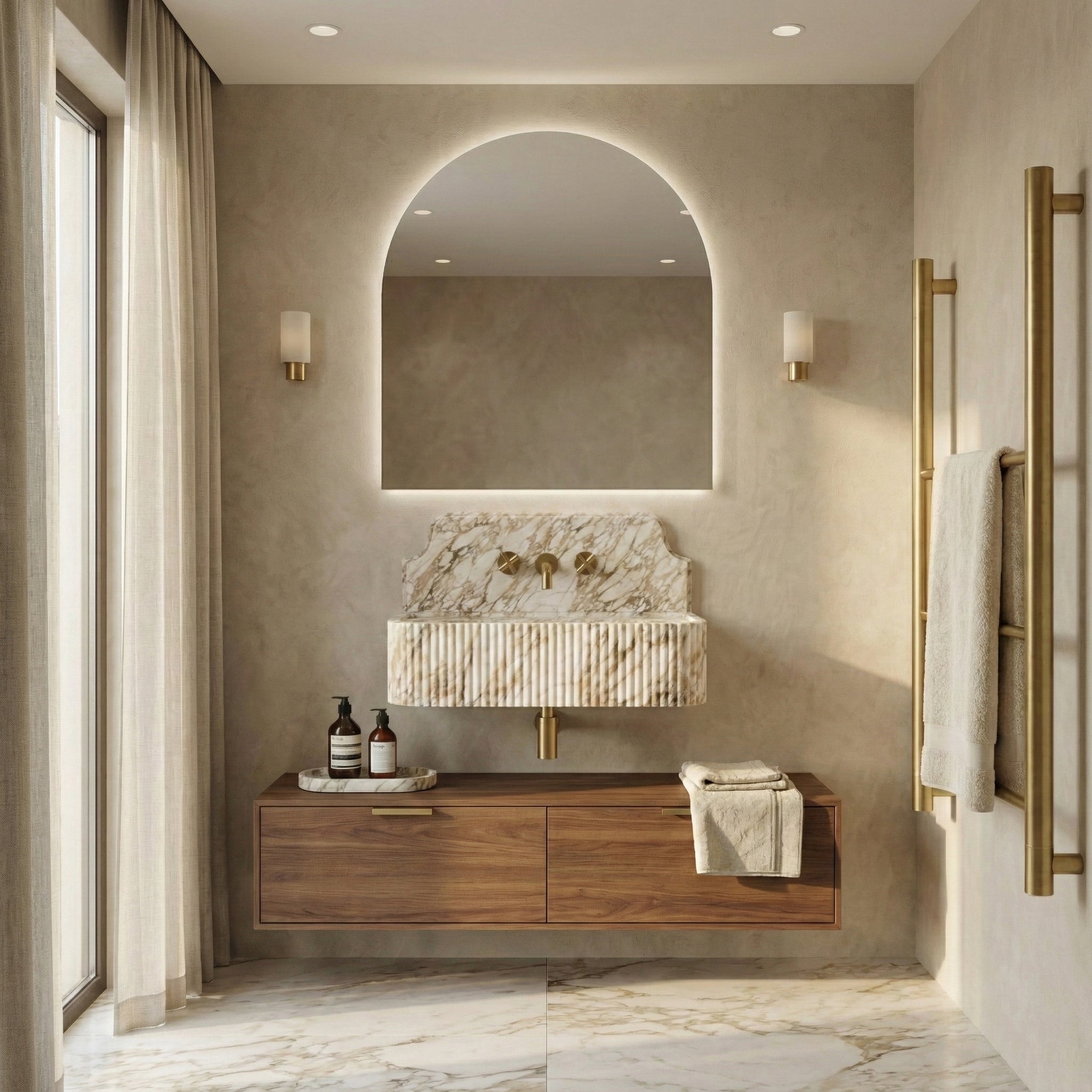 Calacatta Gold Backsplash Sink - Fluted by VORELLI