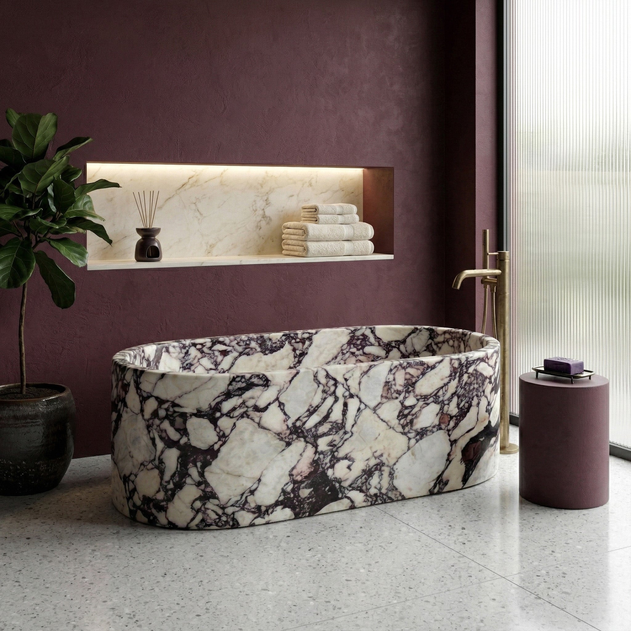 Calacatta Viola Marble Freestanding Bathtub - Elliptical by VORELLI