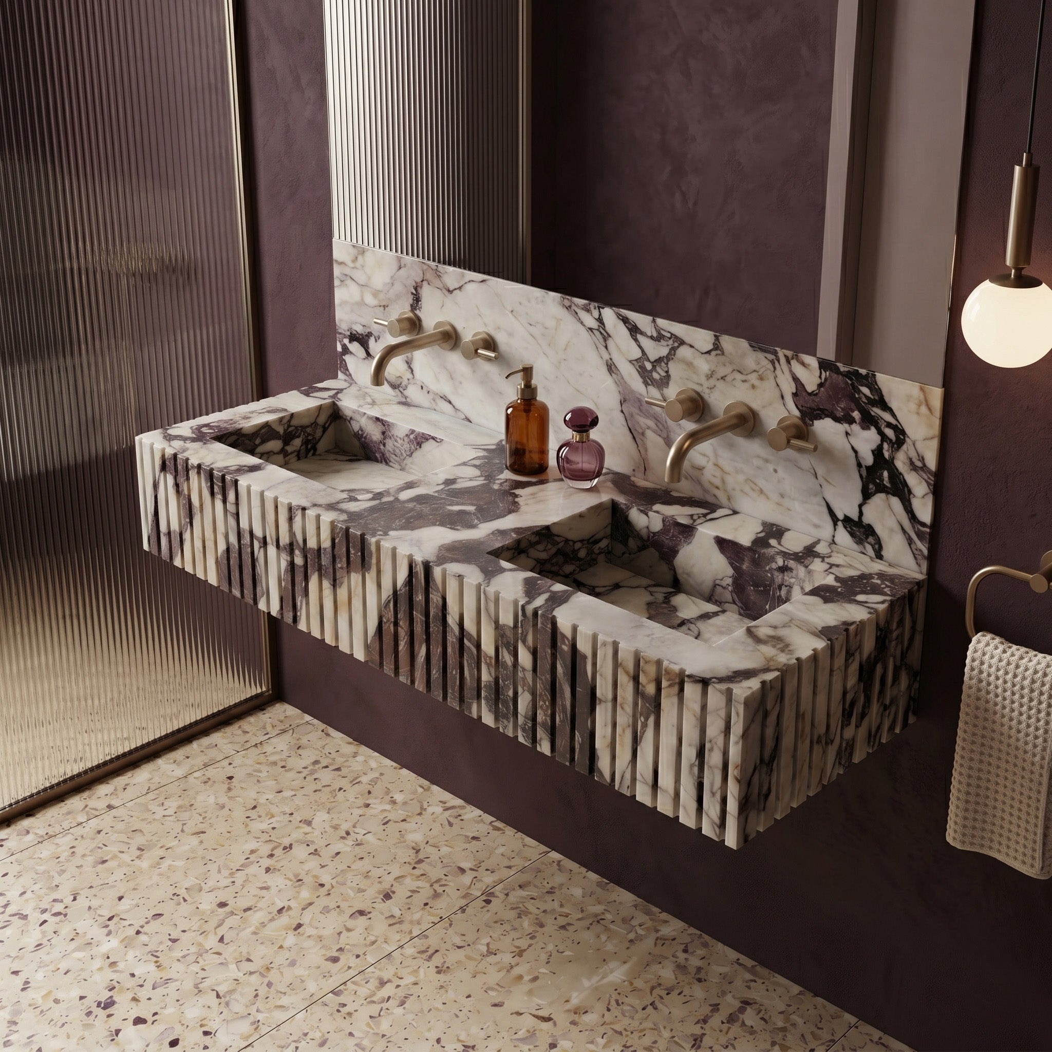 Calacatta Viola Extra Marble Double Sink - Fluted by VORELLI