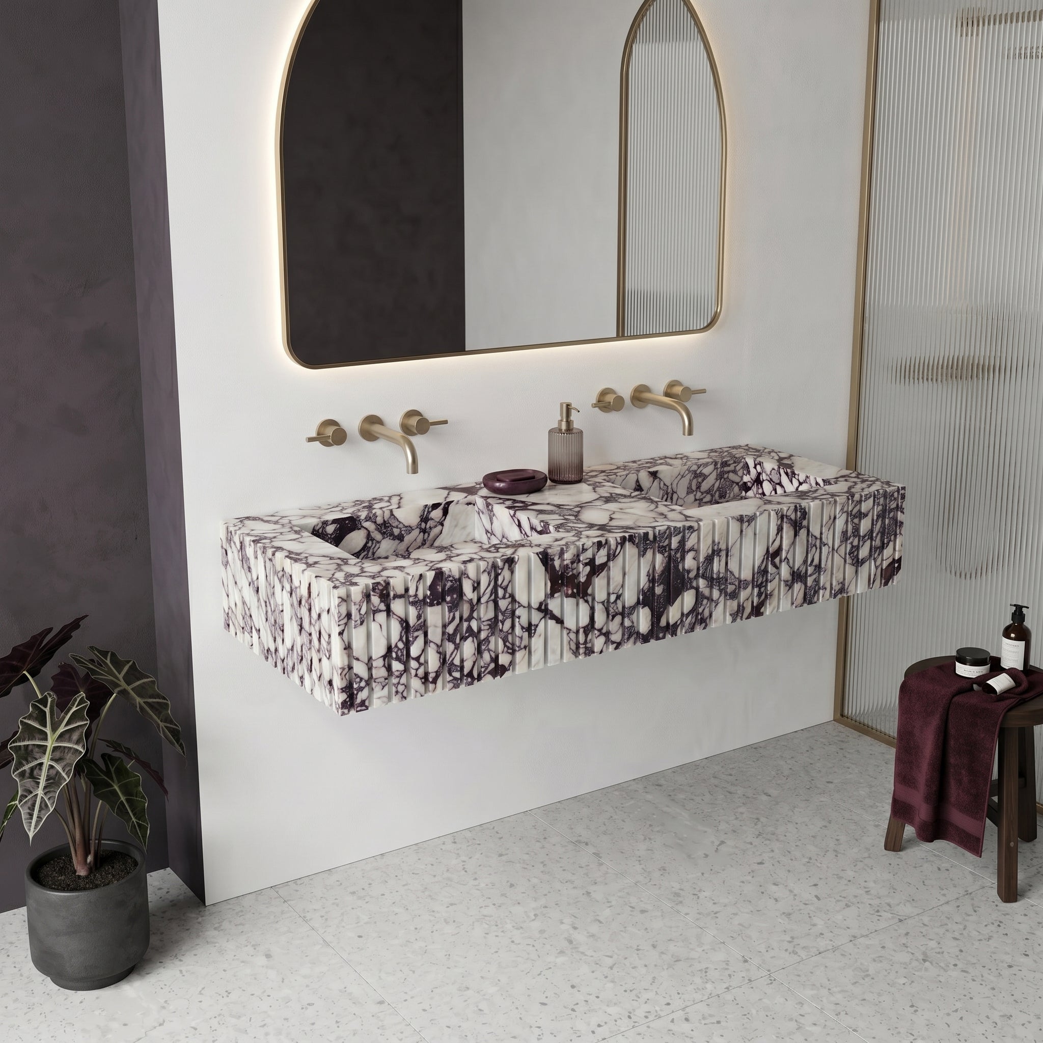 Calacatta Viola Marble Double Sink - Fluted by VORELLI