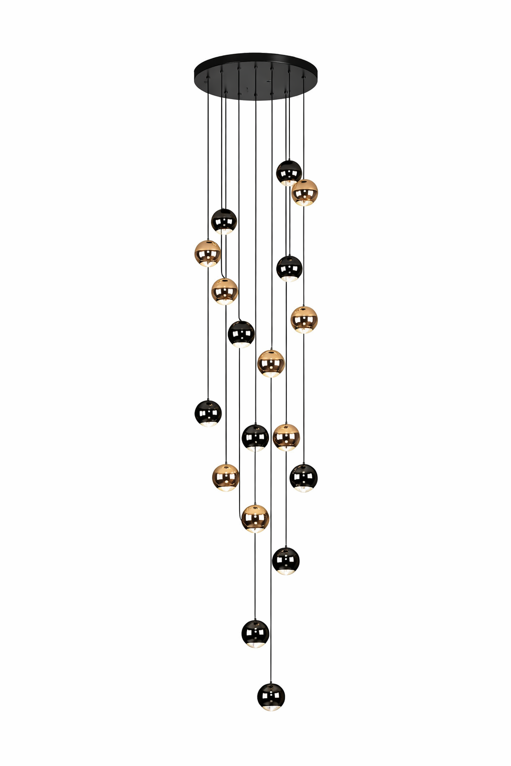 Carlito pendant staircase chandelier with cascading modern sphere lights