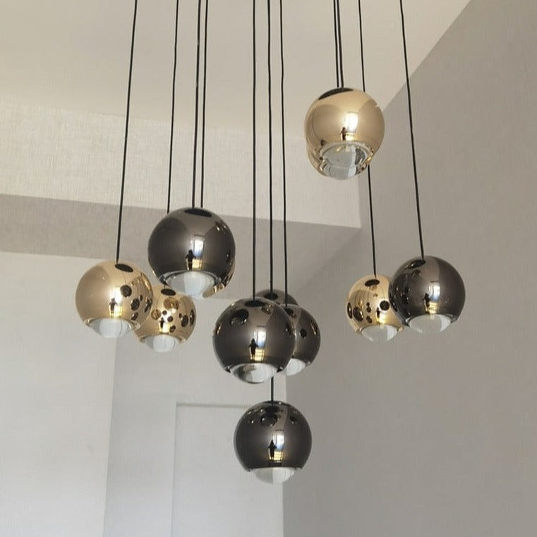 Close-up of mixed finish sphere pendants