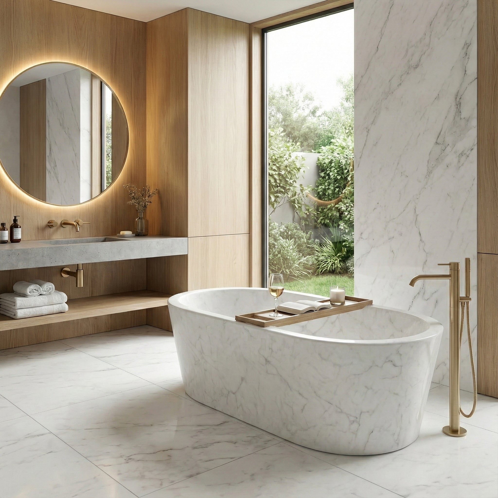 White Carrara Marble Freestanding Bathtub - Tapered by VORELLI