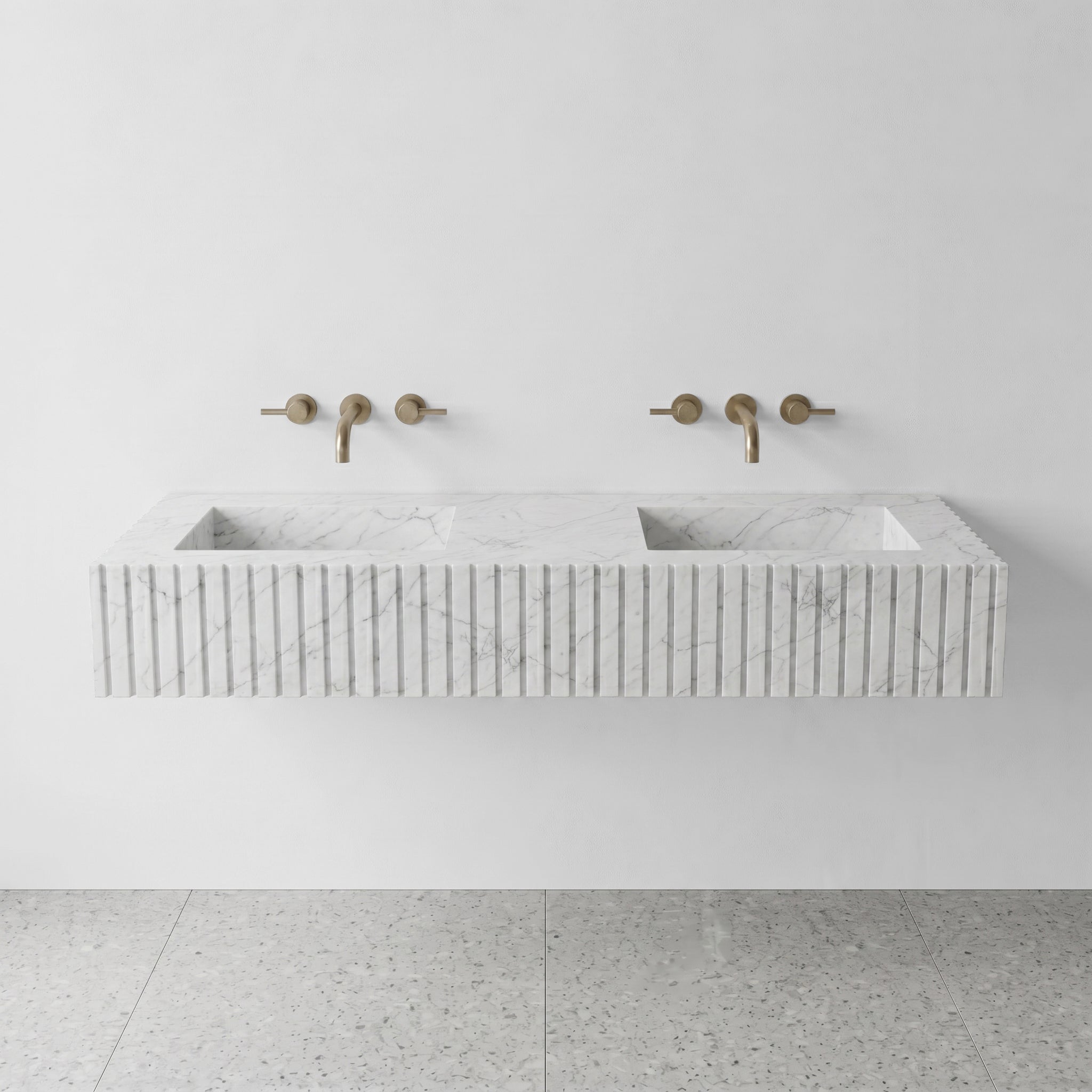 White Carrara Marble Double Sink - Fluted by VORELLI, a refined luxury lighting for luxury residential and project interiors.
