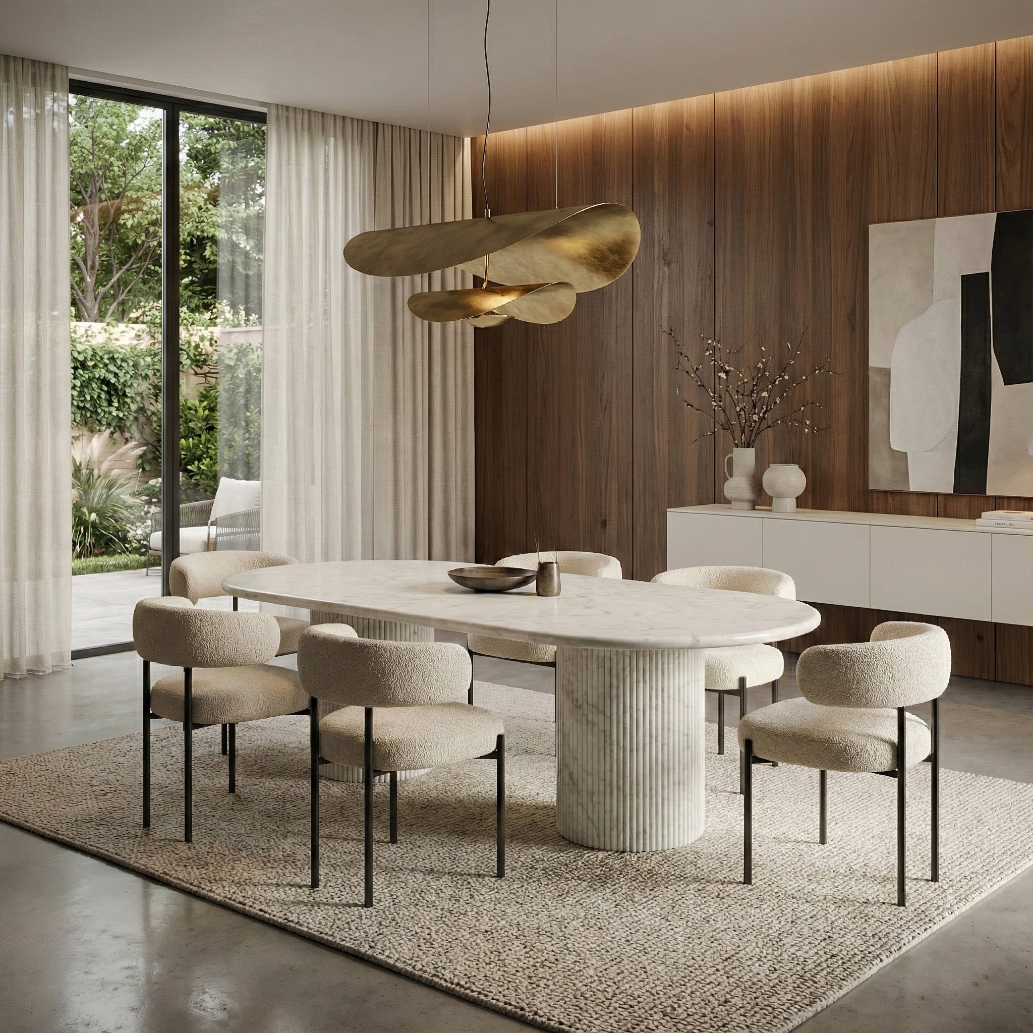 White Carrara Marble Oval Dining Table - Fluted by VORELLI