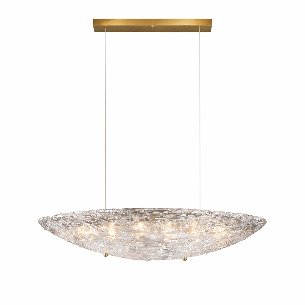 Cascata sculpted glass pendant light with brass ceiling mount