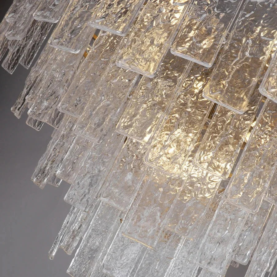 Layered cracked glass panels on Ambani Rectangular Chandelier