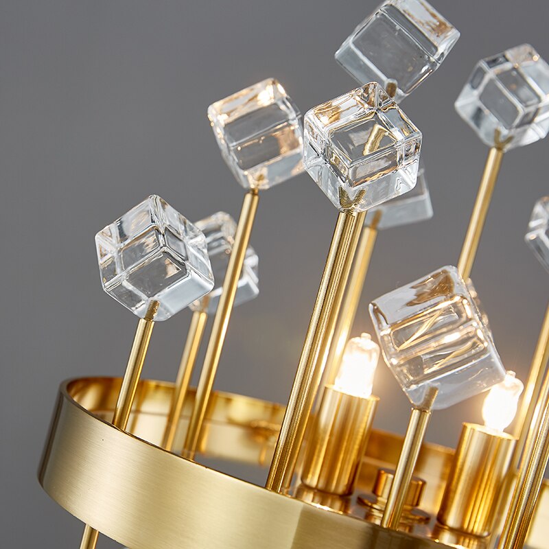 Close up crystal cube detailing on Alytus Table Lamp gold frame