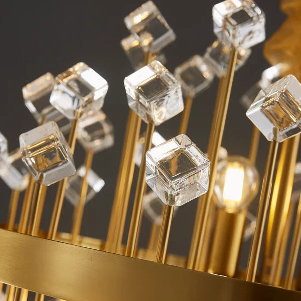 Close up crystal cube detailing on Alytus rectangular chandelier Dubai
