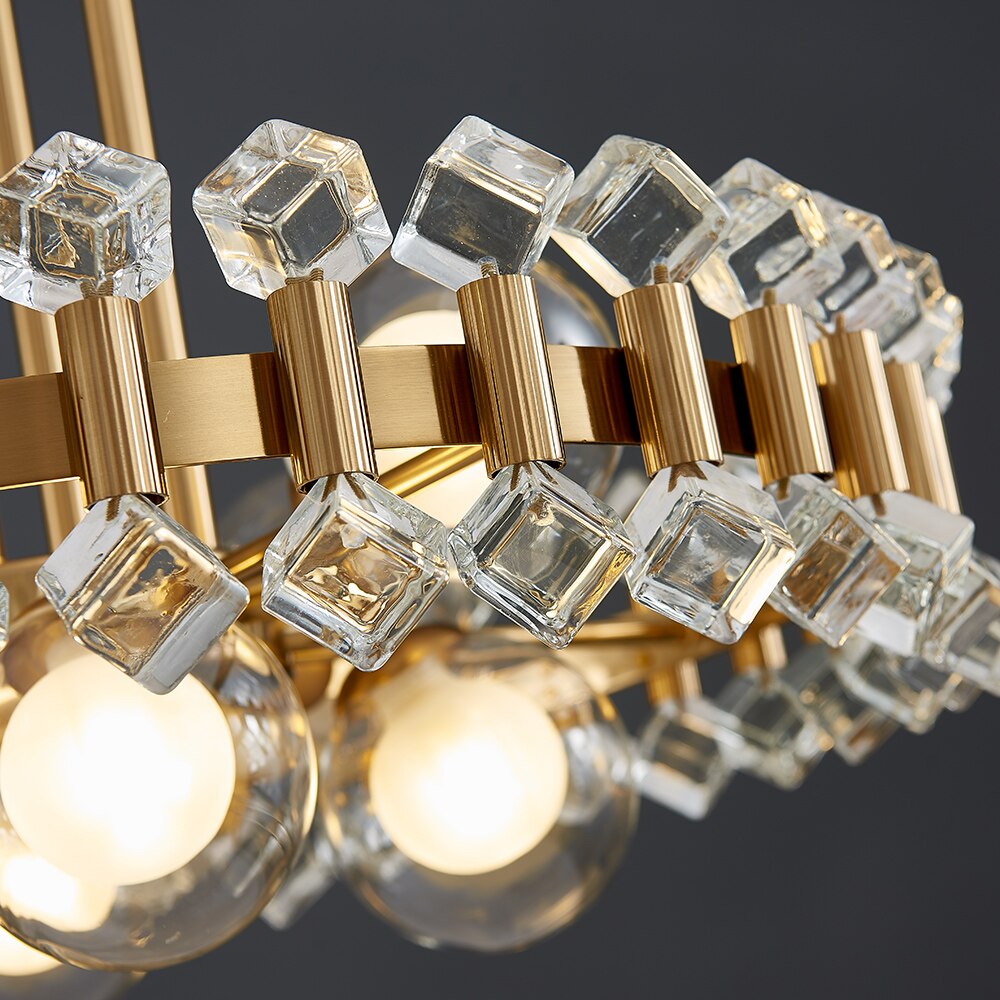 Crystal cube detailing on gold Alytus pendant light Dubai