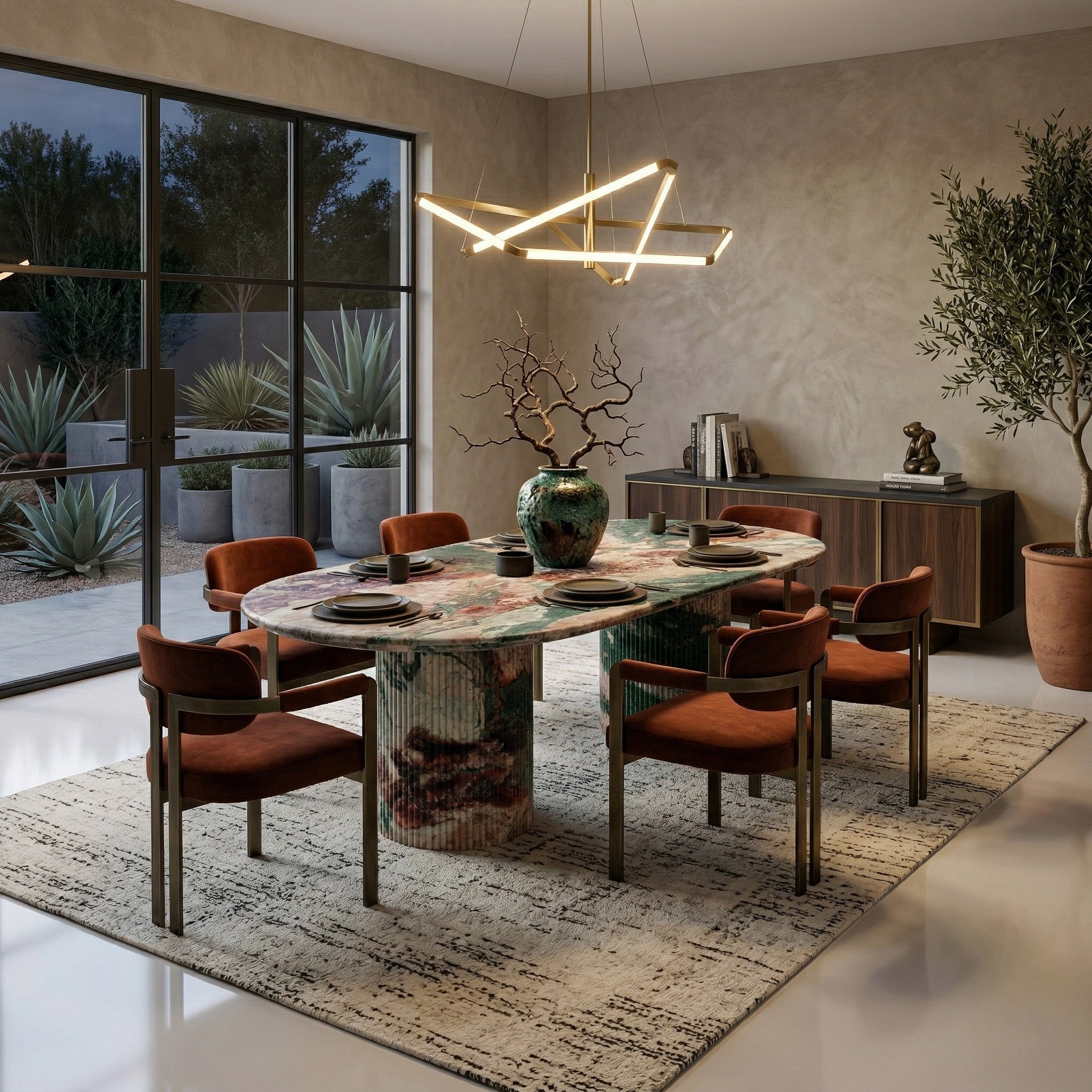 Four Seasons Marble Oval Dining Table - Fluted by VORELLI