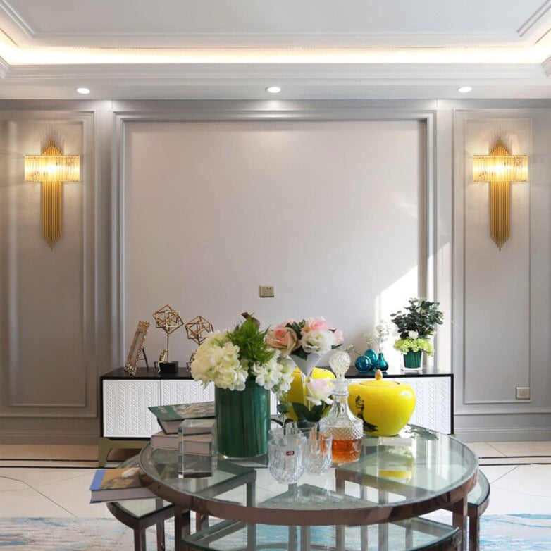 Gold crystal wall sconce Alora in luxury UAE villa interior