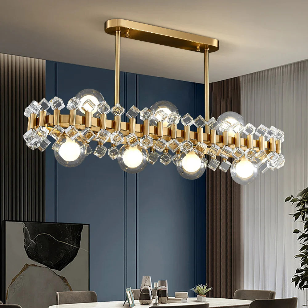 Alytus Rectangular Chandelier II with clear crystal spheres UAE