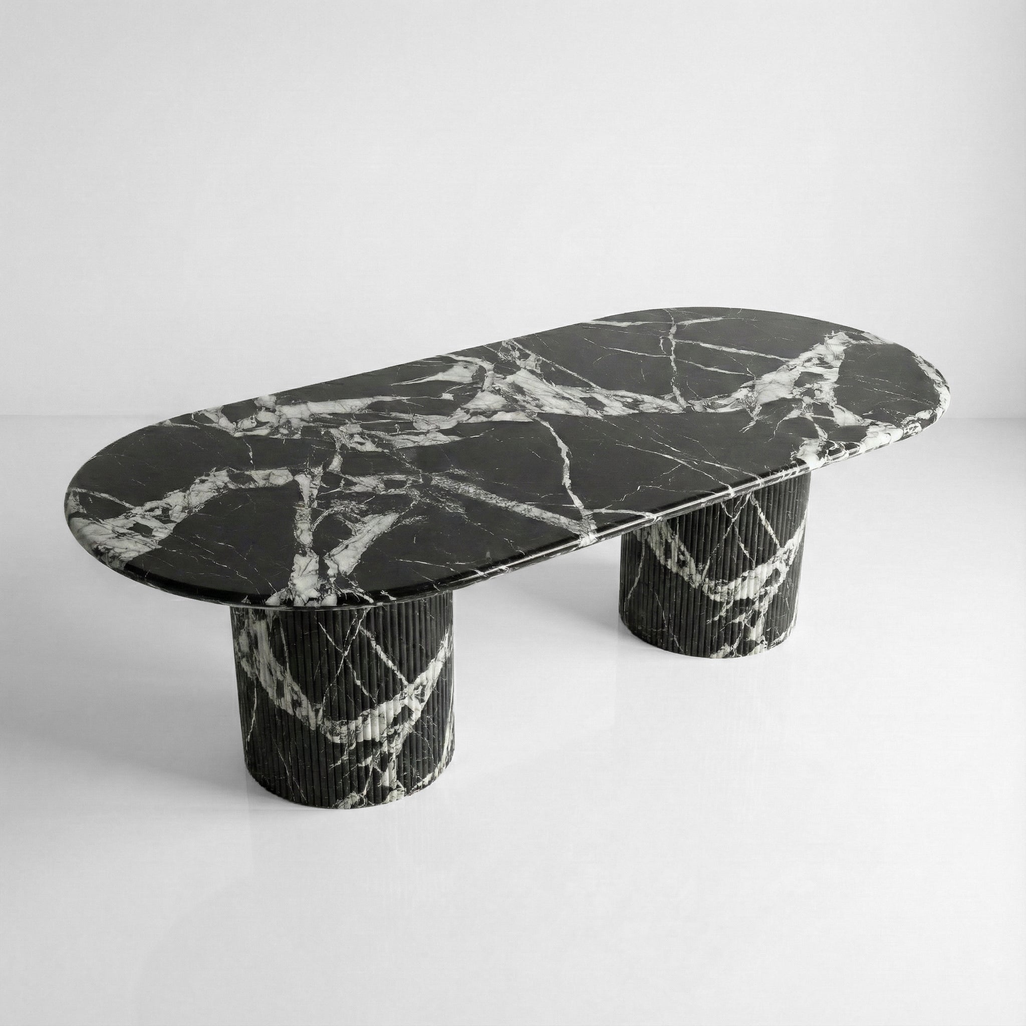 Grand Antique Marble Oval Dining Table - Fluted by VORELLI
