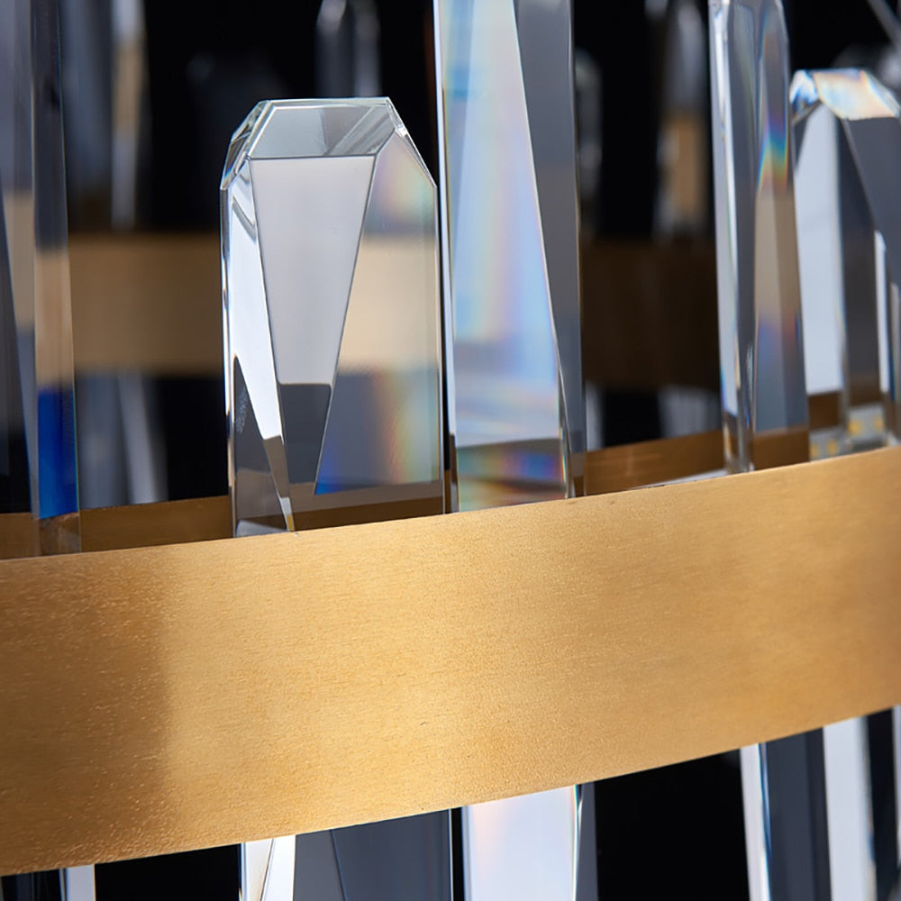 Detailed view of crystal and frame craftsmanship on the Grantchester Circular Chandelier