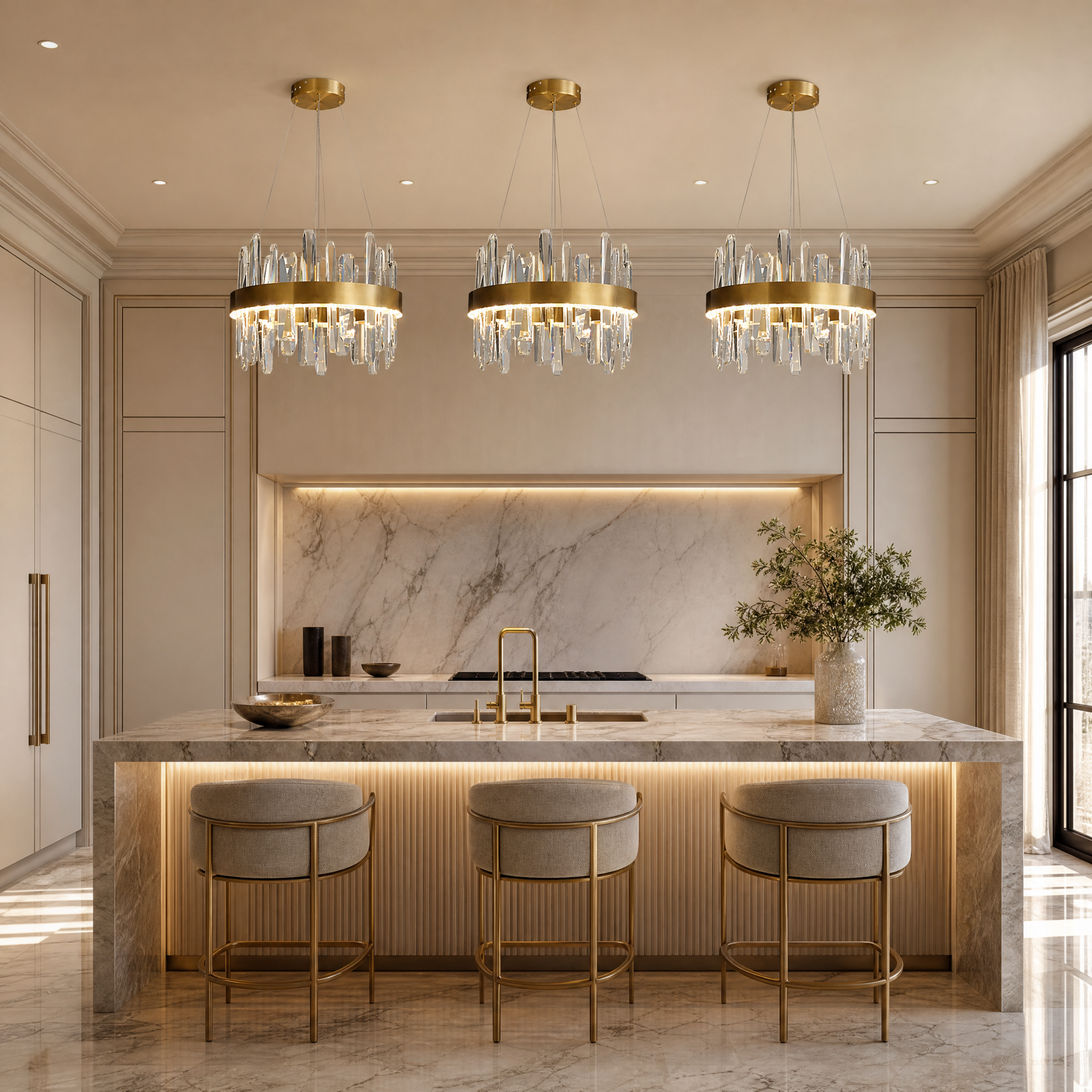 The Grantchester Pendant light adds modern Italian elegance to a contemporary dining room interior.