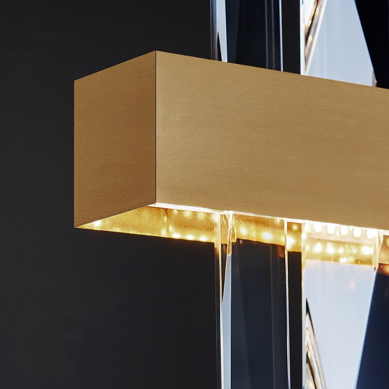 Detailed view of the architectural frame and crystal alignment on the Grantchester Rectangular Chandelier
