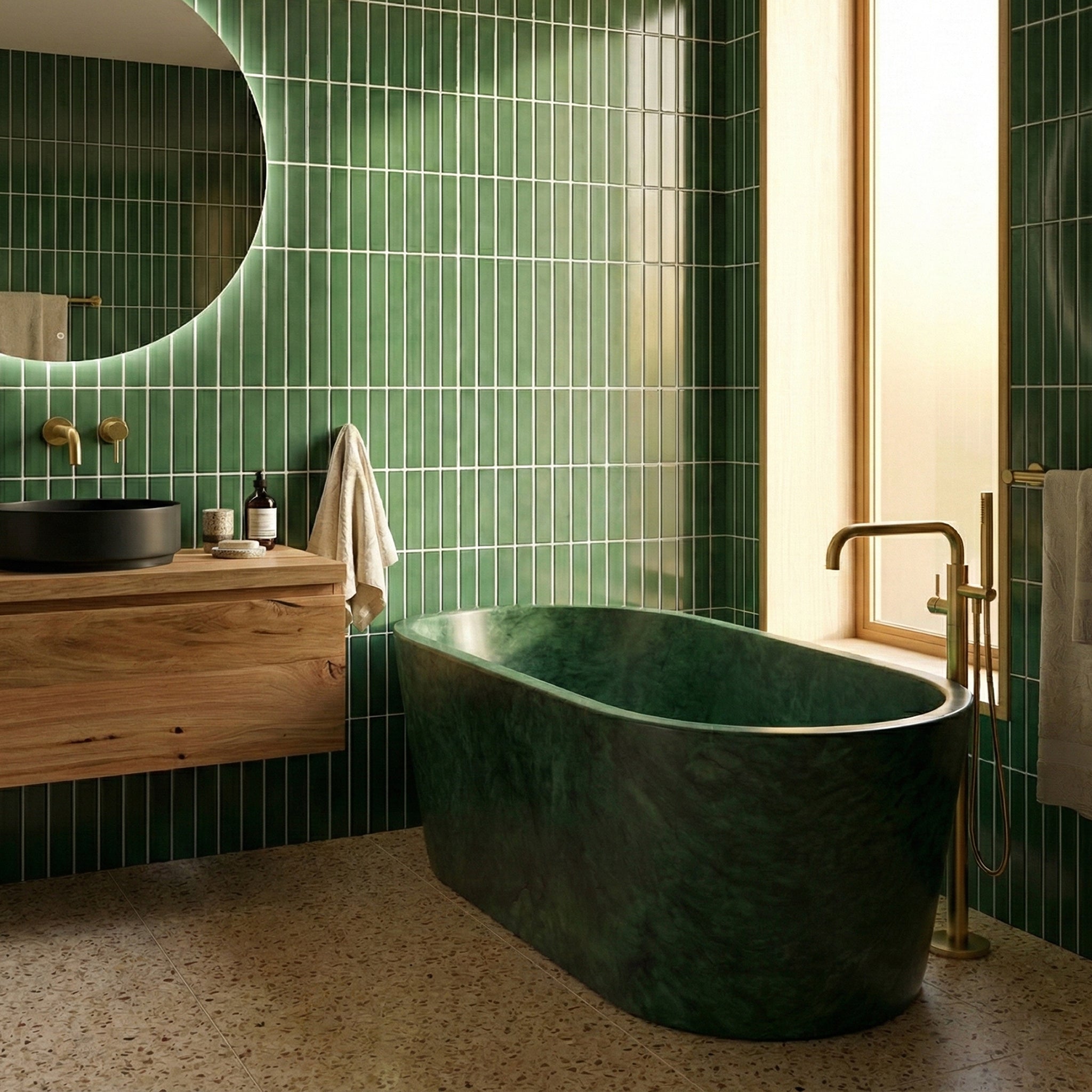 Green Guatemala Marble Freestanding Bathtub - Tapered by VORELLI