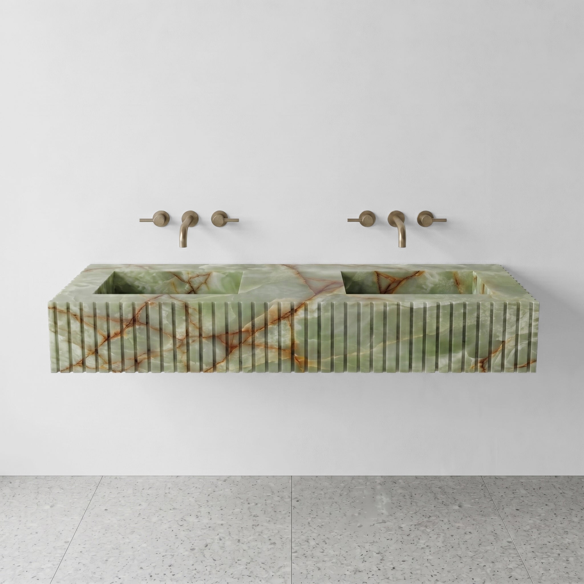 Green Onyx Double Sink - Fluted by VORELLI