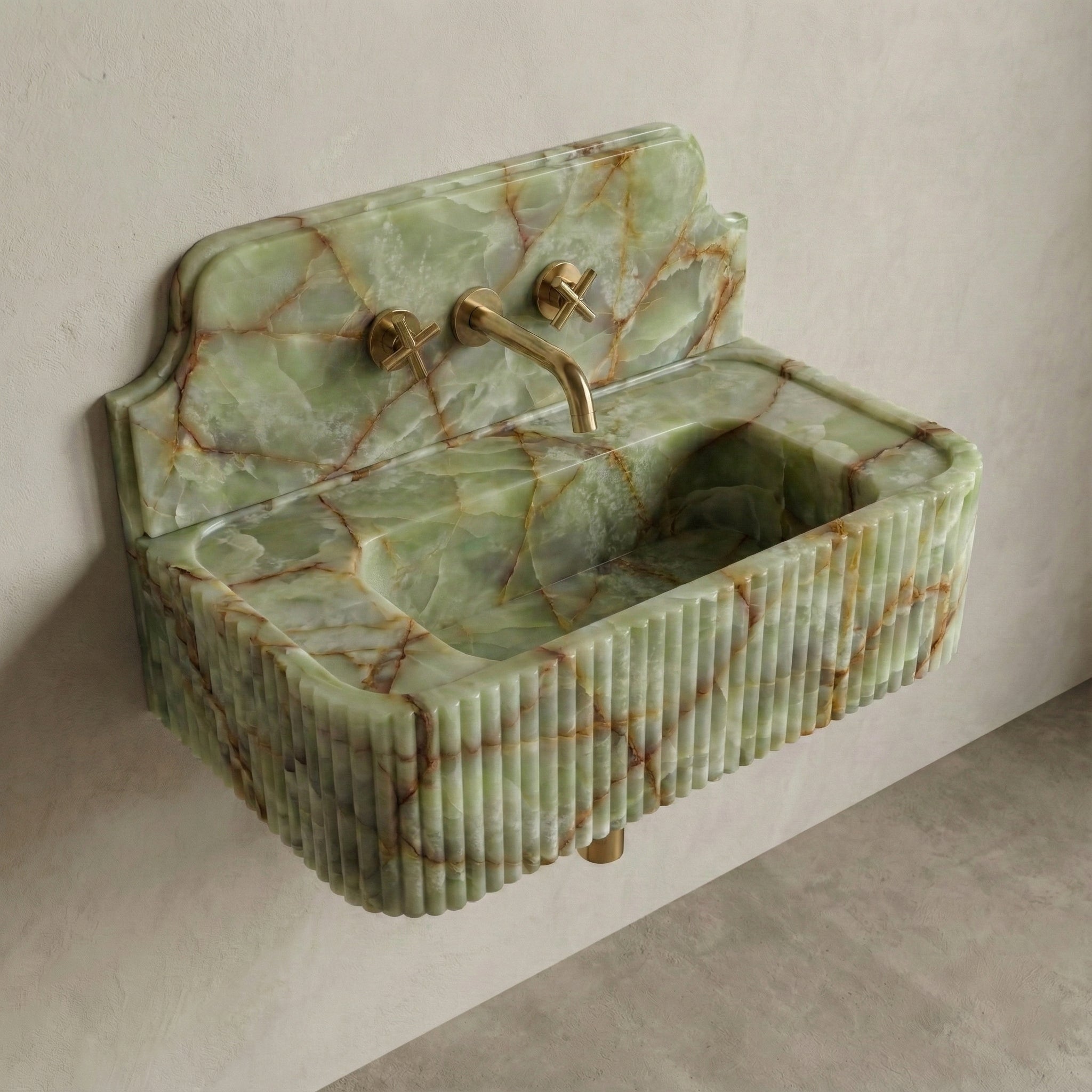 Green Onyx Backsplash Sink - Fluted by VORELLI