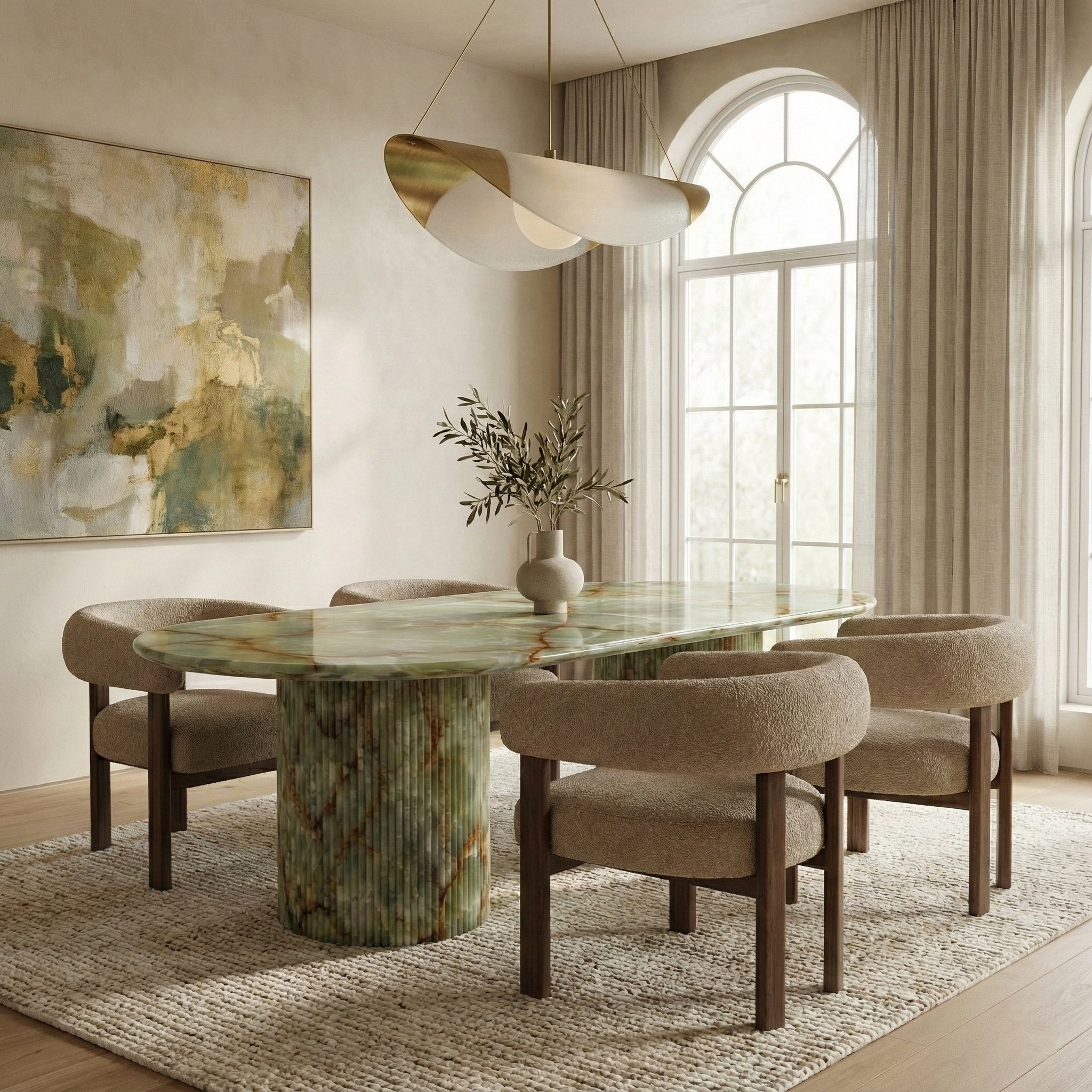 Green Onyx Oval Dining Table - Fluted by VORELLI