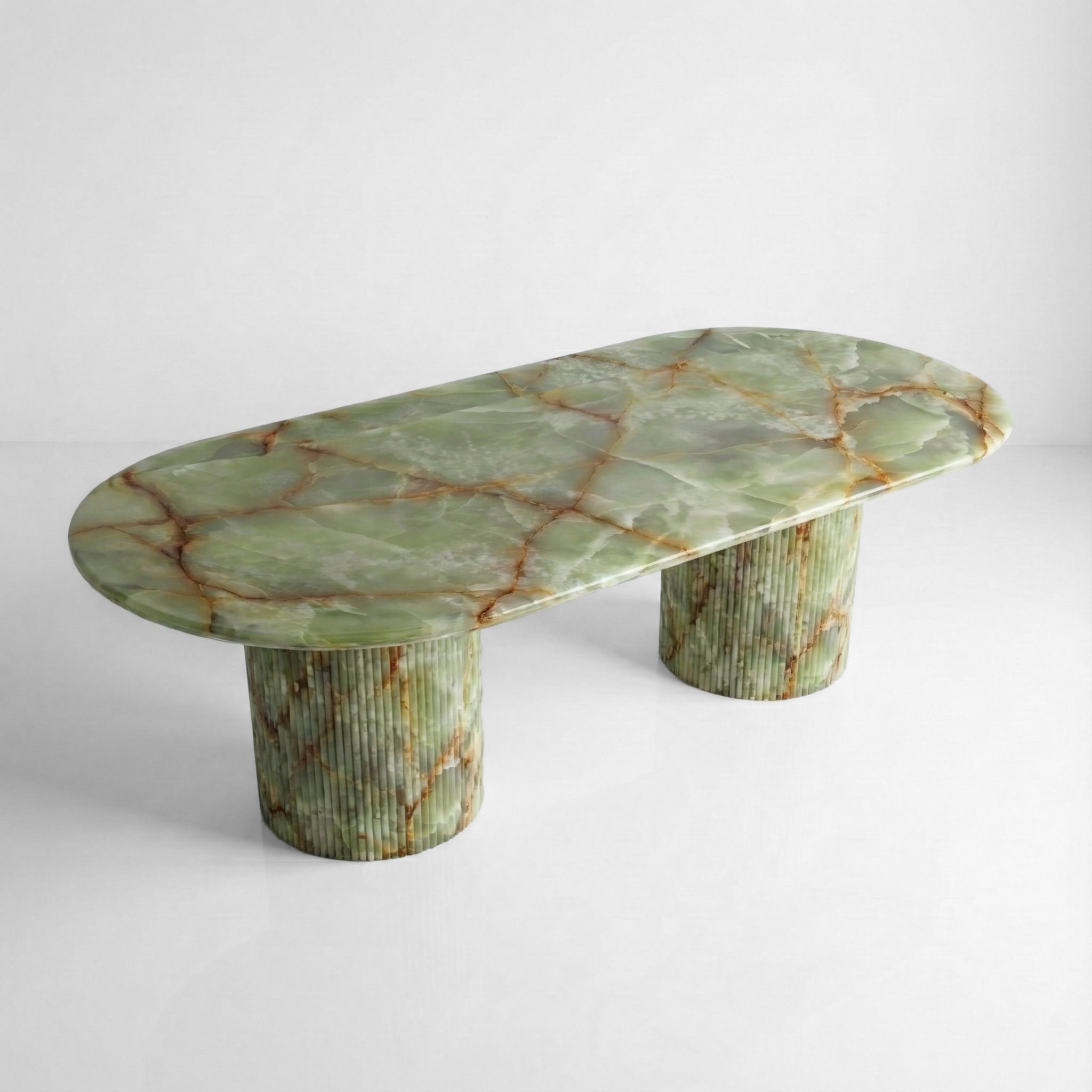 Green Onyx Oval Dining Table - Fluted by VORELLI