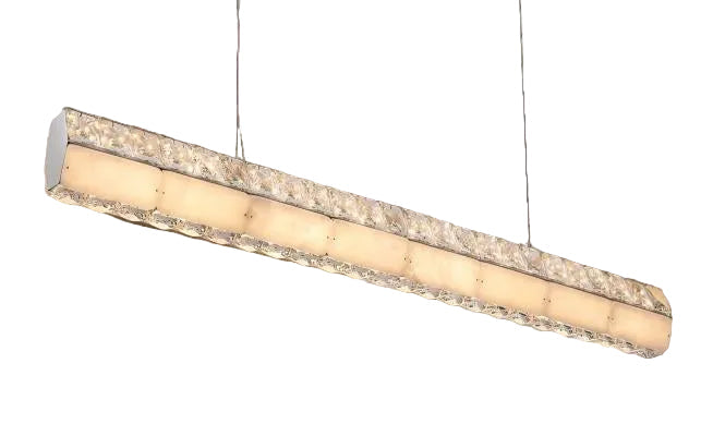 Helios Marble Rectangular Chandelier uniting luminous marble with faceted crystal in a sleek linear design