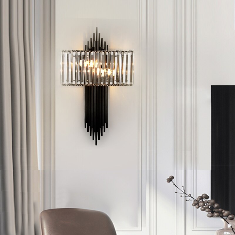 Alora crystal wall light installed in modern Dubai living room