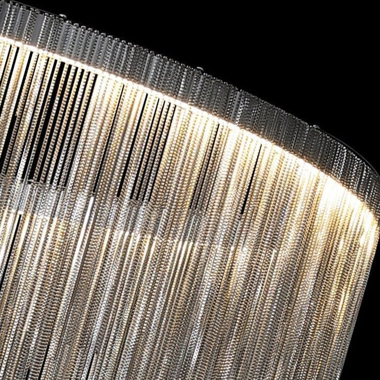 Side angle detail of modern chain chandelier in UAE