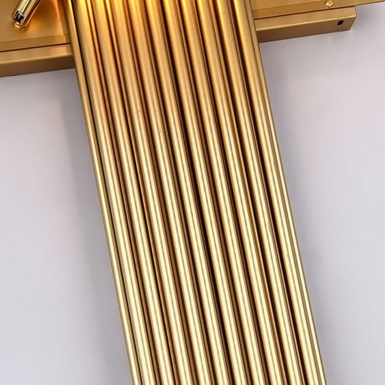 Detail of gold vertical frame on Alora crystal wall light UAE